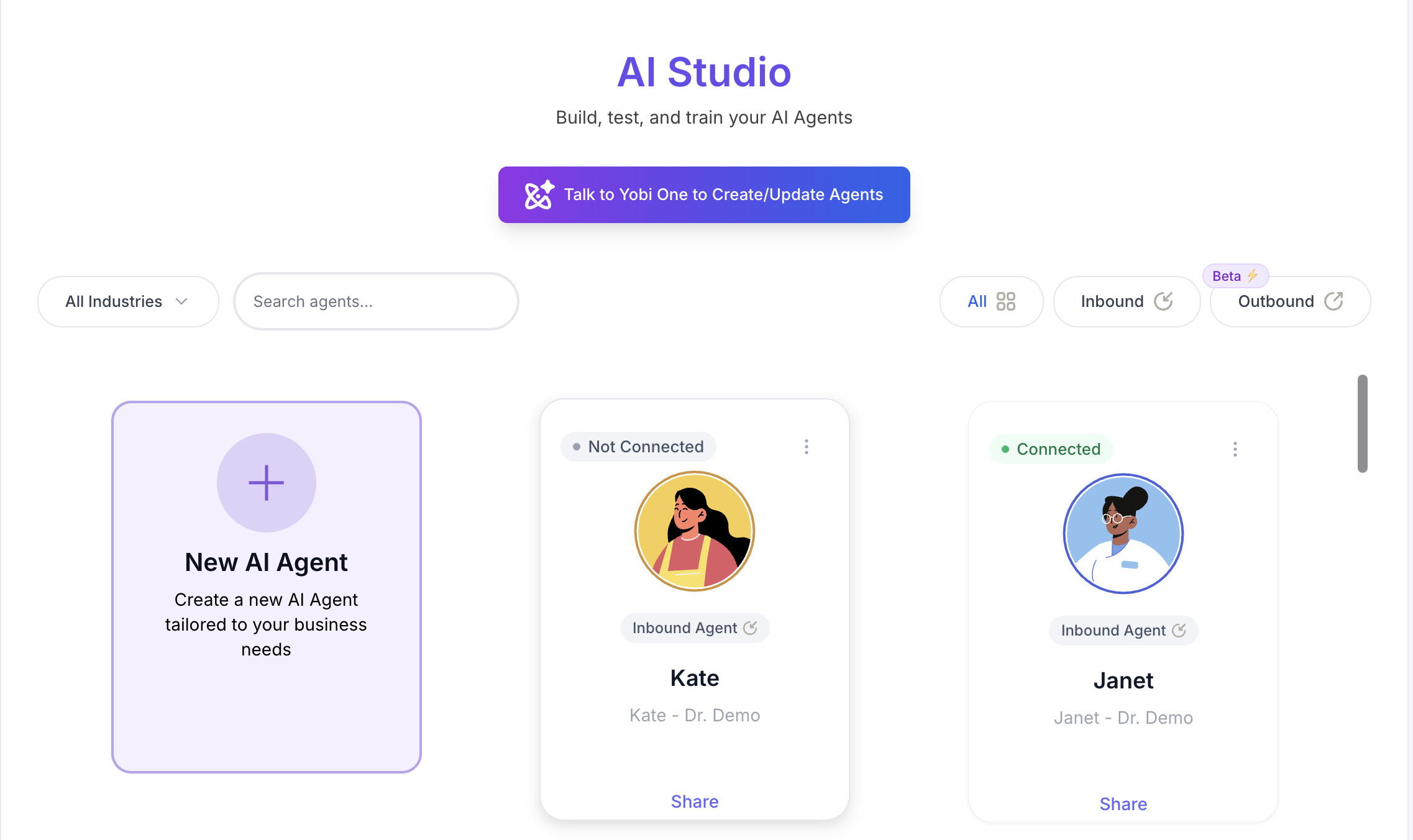 Yobi AI Studio with Custom AI agents