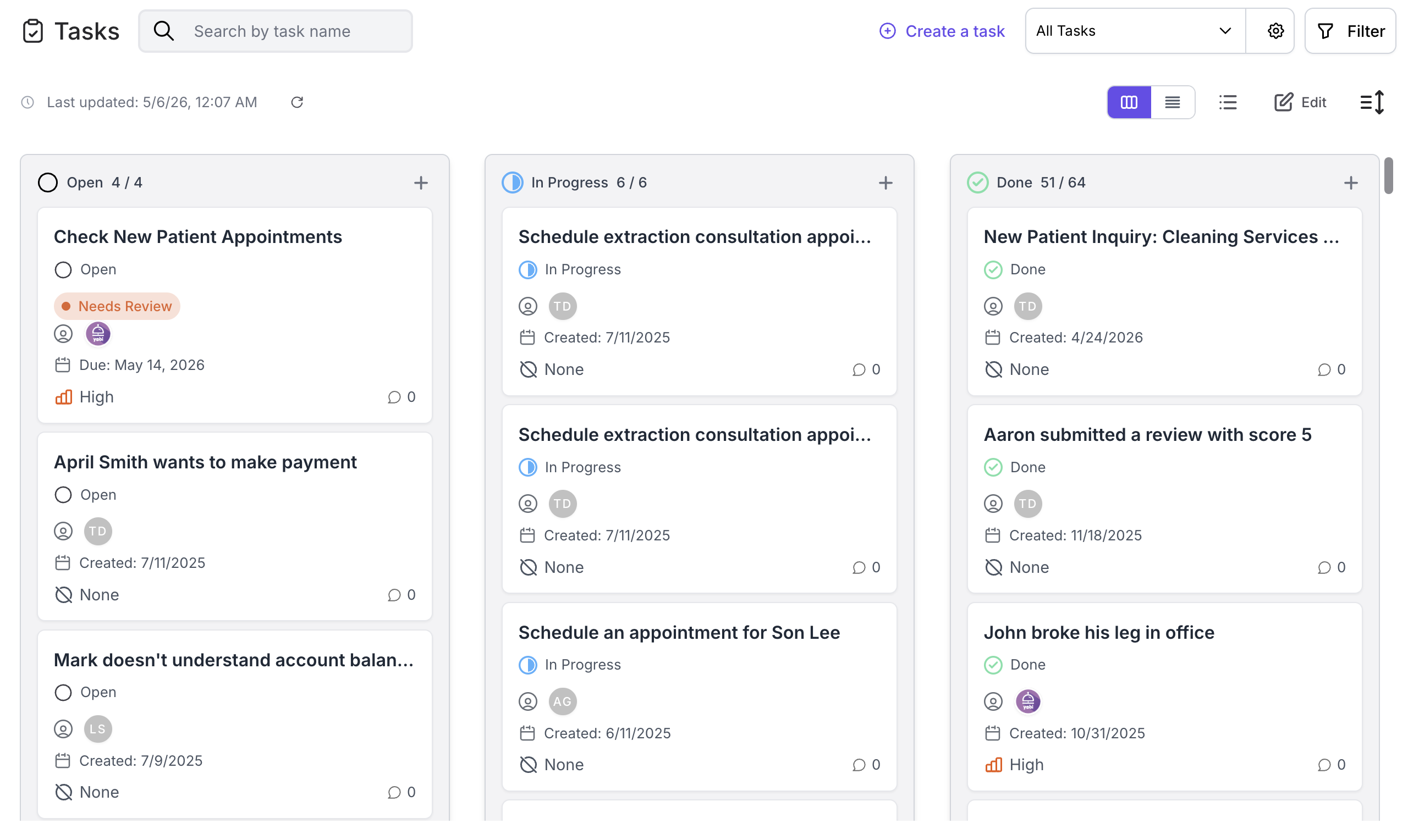 Yobi task board where AI hands off complex work to human staff